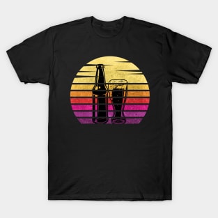 Retro sunset Glass and bottle of beer T-Shirt